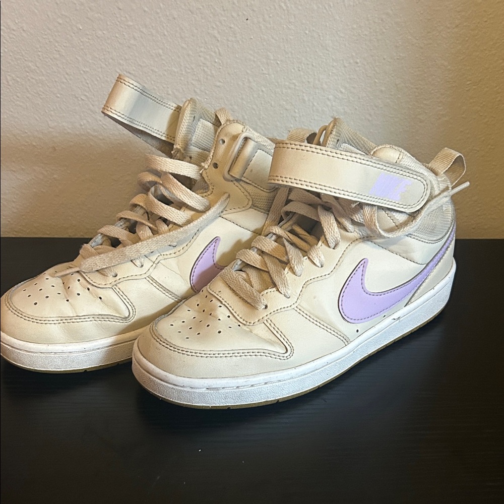 Nike Court Borough Tan/Lilac High-Tops with Lavender Swoosh